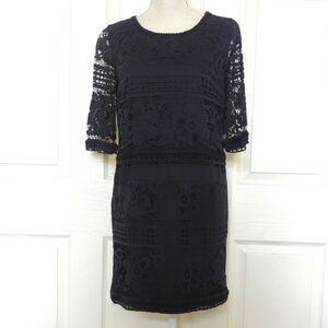 Sea New York Black Cotton Guipure Lace Sleeve Mini Dress